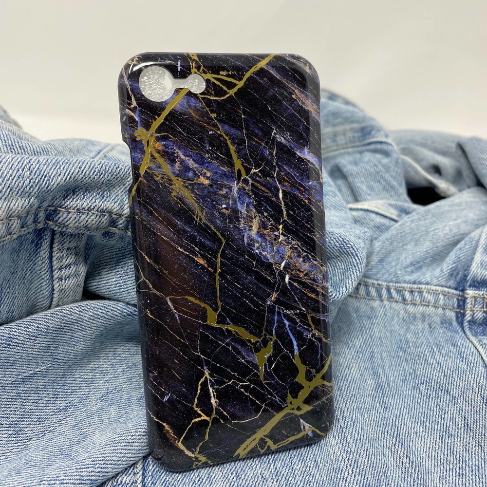 iPhone 7/8 Case Black Gold Marble Print NEW Plastic Glossy Cover